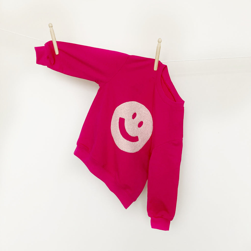 Fushia Pink Smiley Face Sweatshirt